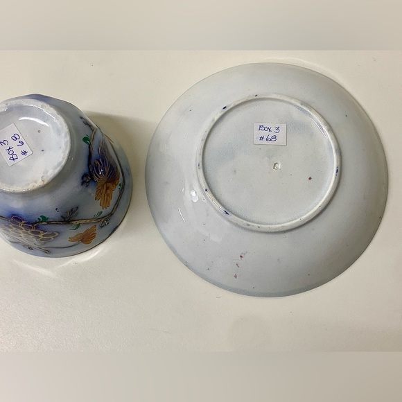 19th Century Vtg Gaudy Welsh Blackberry Pattern Handleless Teacup & Saucer Set - Picture 12 of 15